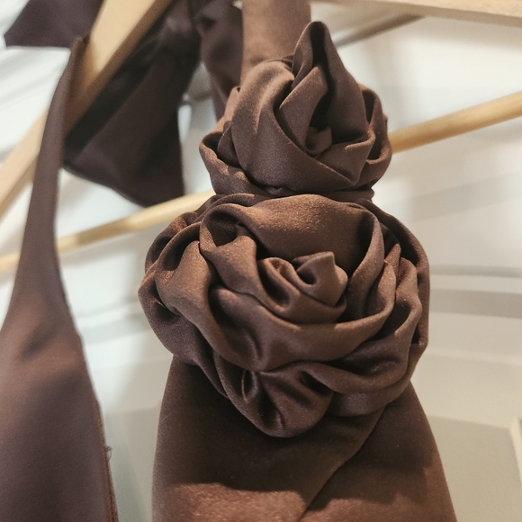 Brown Bridesmaid Formal 50's Style A-Line Halter Dress - Picture 5 of 12